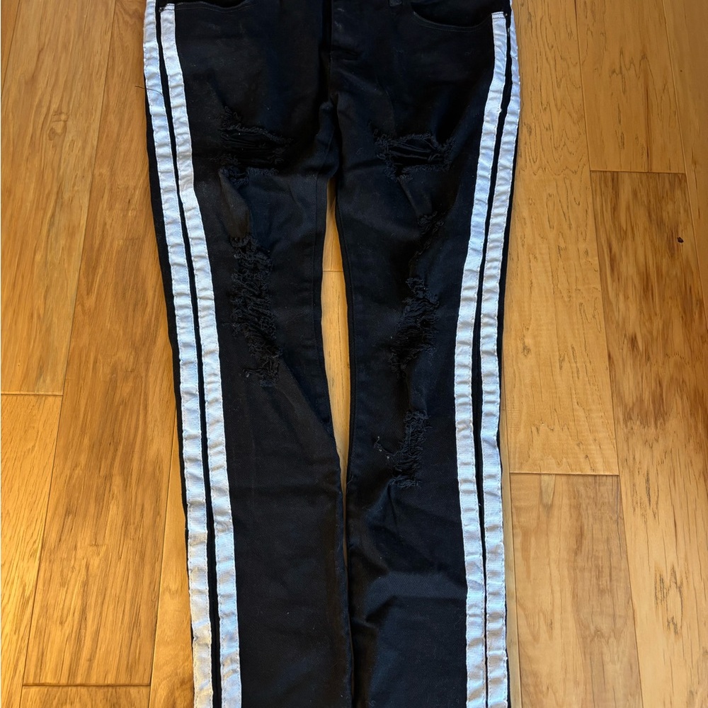 Rue21 Black Distressed Jeans with White Stripes